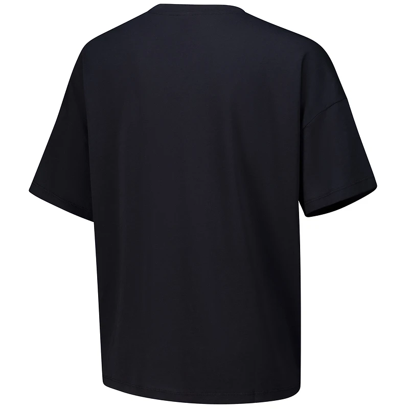 Women's Lusso  Black Ohio State Buckeyes Floral Applique T-Shirt