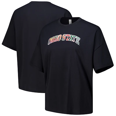 Women's Lusso Black Ohio State Buckeyes Floral Applique T-Shirt