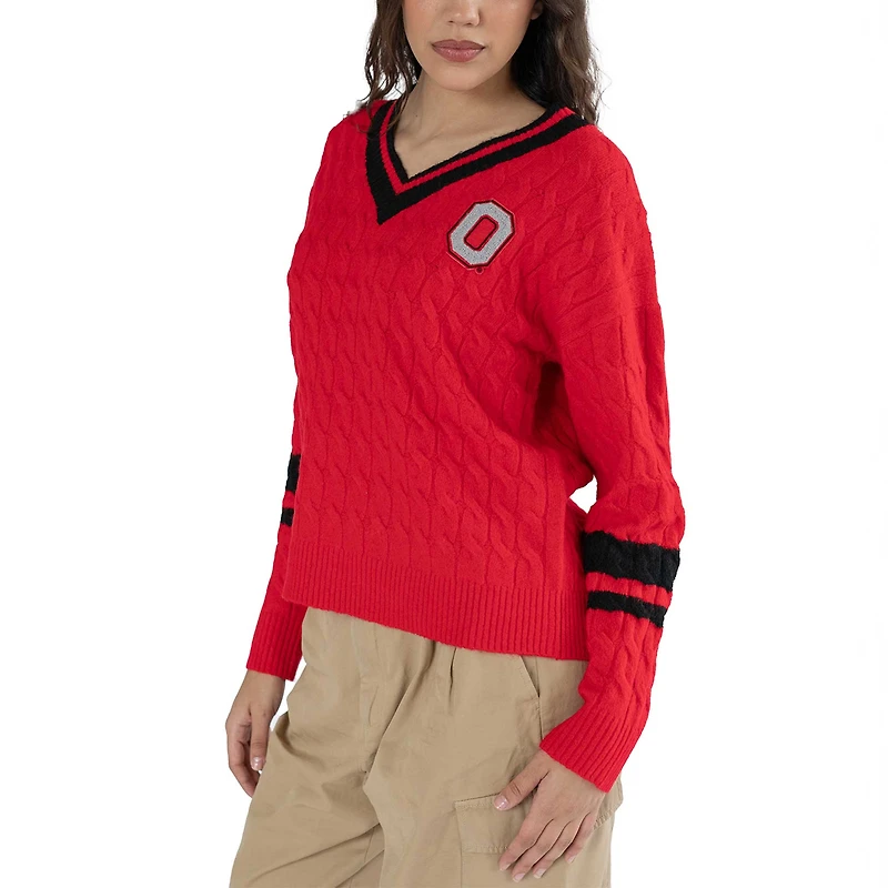 Pull col V en maille torsadée Stella pour femme Lusso Scarlet Ohio State Buckeyes