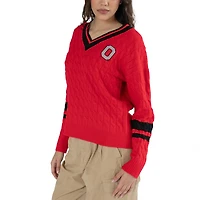 Pull col V en maille torsadée Stella pour femme Lusso Scarlet Ohio State Buckeyes