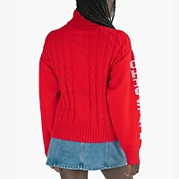 Women's Lusso Scarlet Ohio State Buckeyes Sylvie Cable Knit Turtleneck Pullover Sweater