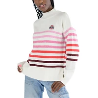 Women's Lusso  White Ohio State Buckeyes Simone Striple Mock Neck Oversized Pullover Sweater