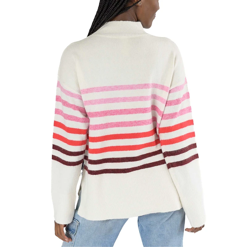 Women's Lusso White Ohio State Buckeyes Simone Striple Mock Neck Oversized Pullover Sweater