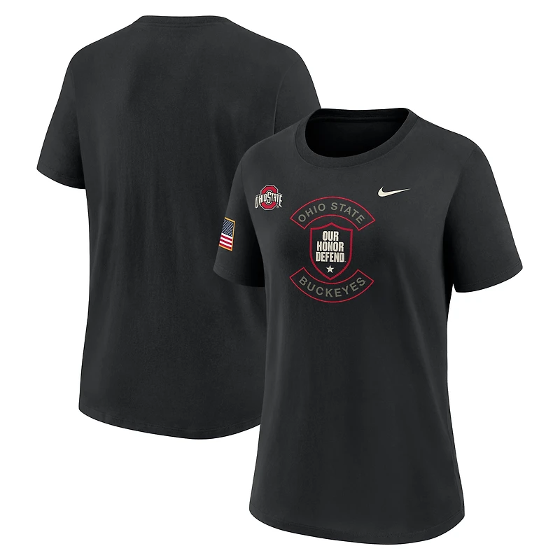 T-shirt Nike noir Ohio State Buckeyes 2025 pour femme, motif militaire
