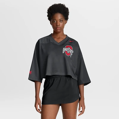 Women's Nike Black Ohio State Buckeyes Cropped Mesh Dri-FIT Fashion Jersey