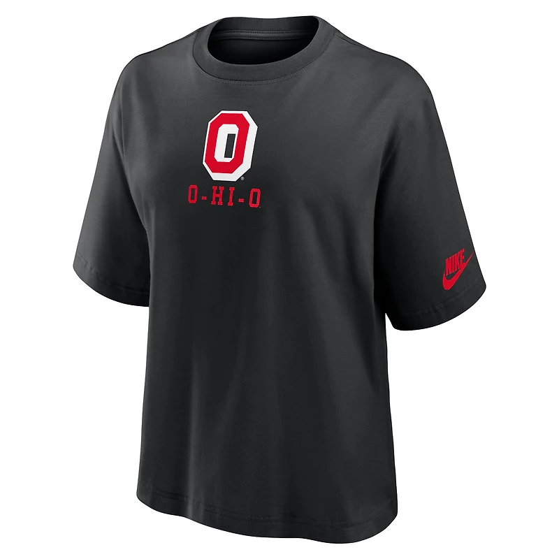 T-shirt Nike noir pour femme, coupe boxy, Legacy Established, Ohio State Buckeyes