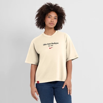 Women's Nike Cream Ohio State Buckeyes Established Tag Boxy T-Shirt