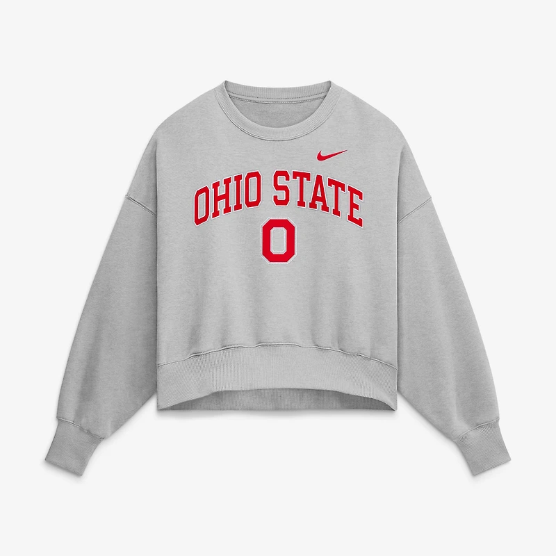 Sweat-shirt oversize Nike pour femme, gris chiné, Ohio State Buckeyes, motif arche de phénix