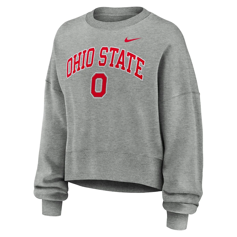 Women's Nike Heather Gray Ohio State Buckeyes Oversized Phoenix Arch Pullover Sweatshirt