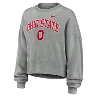 Women's Nike Heather Gray Ohio State Buckeyes Oversized Phoenix Arch Pullover Sweatshirt