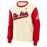 Women's Nike Natural/Scarlet Ohio State Buckeyes Color-Block Boxy Long Sleeve T-Shirt