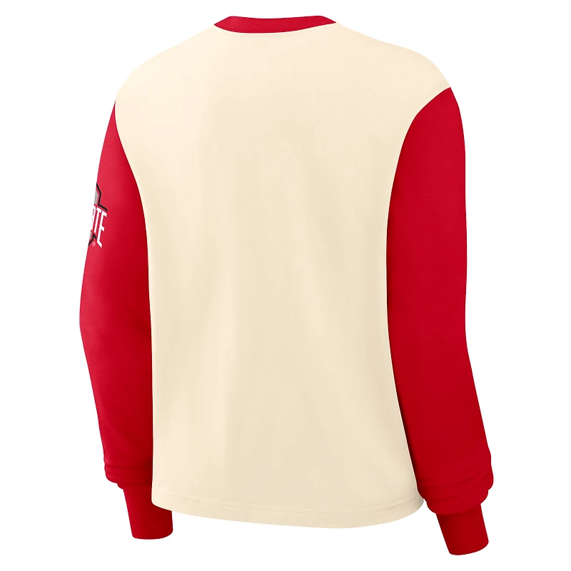 Women's Nike Natural/Scarlet Ohio State Buckeyes Color-Block Boxy Long Sleeve T-Shirt