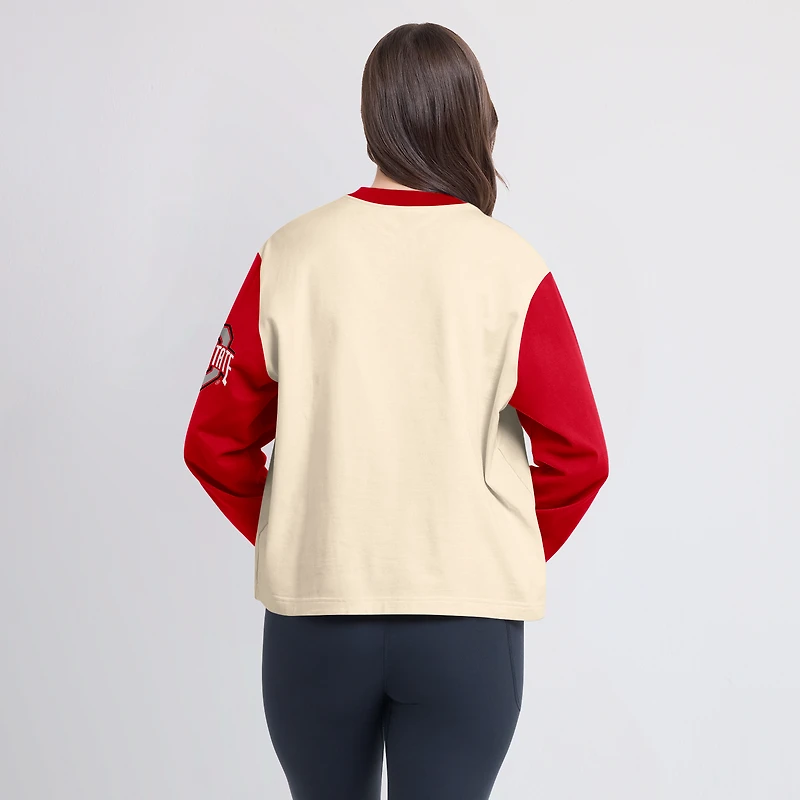 Women's Nike Natural/Scarlet Ohio State Buckeyes Color-Block Boxy Long Sleeve T-Shirt