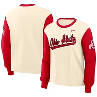Women's Nike Natural/Scarlet Ohio State Buckeyes Color-Block Boxy Long Sleeve T-Shirt
