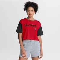 Women's Nike Scarlet/Black Ohio State Buckeyes Color-Block Script Dri-FIT Cropped T-Shirt