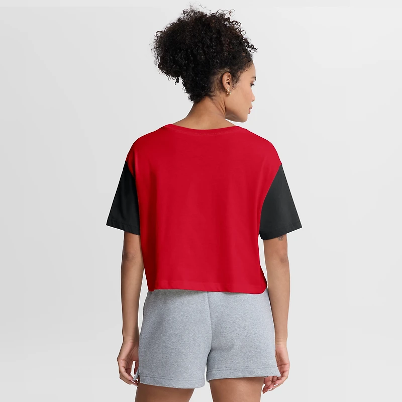 Women's Nike Scarlet/Black Ohio State Buckeyes Color-Block Script Dri-FIT Cropped T-Shirt