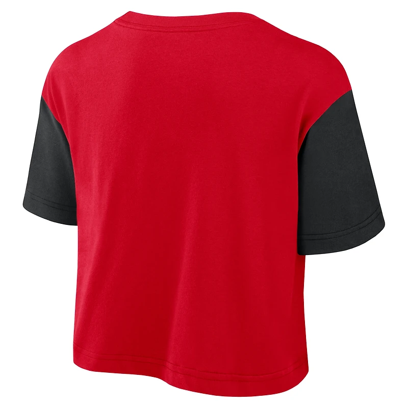 T-shirt court Nike Dri-FIT pour femme, color-block, écarlate/noir, Ohio State Buckeyes