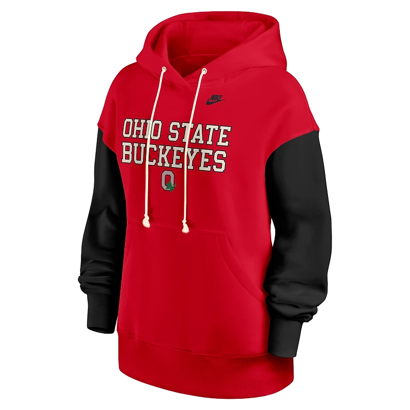 Women's Nike Scarlet/Black Ohio State Buckeyes Oversized Legacy Phoenix Pullover Hoodie