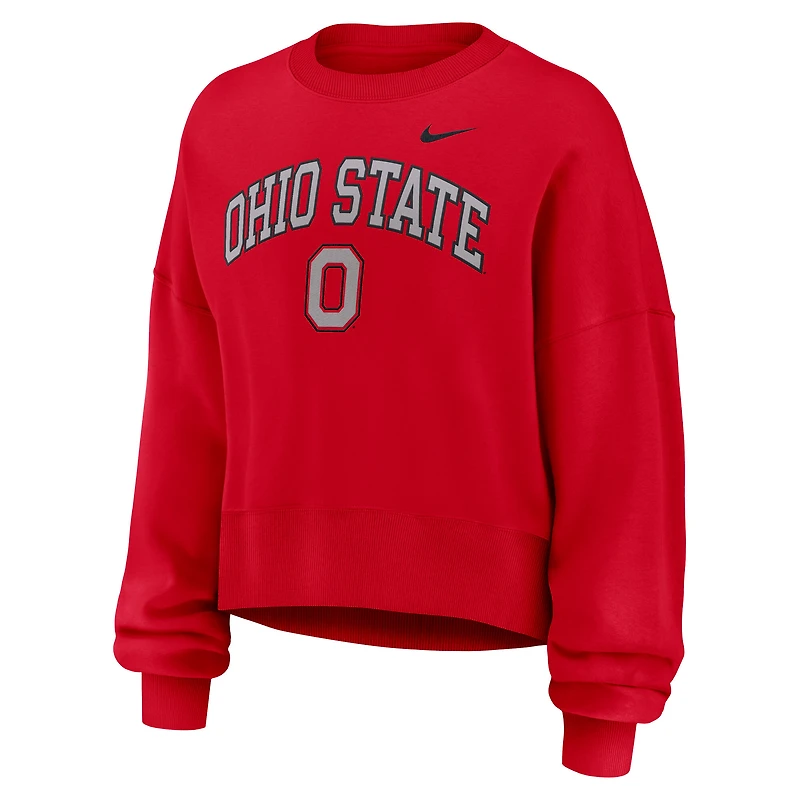 Women's Nike Scarlet Ohio State Buckeyes Oversized Phoenix Arch Pullover Sweatshirt