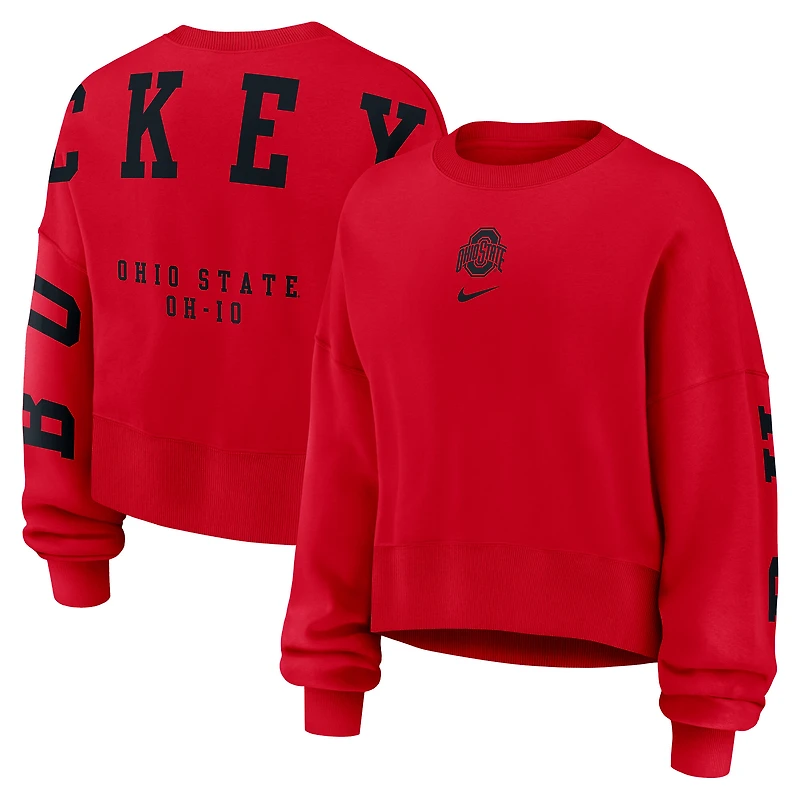 Women's Nike Scarlet Ohio State Buckeyes Oversized Phoenix Pullover Sweatshirt