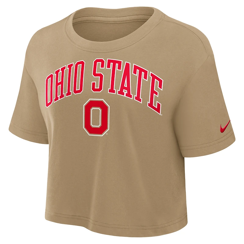 Women's Nike Tan Ohio State Buckeyes Athletic Prep Arch Dri-FIT Cropped T-Shirt