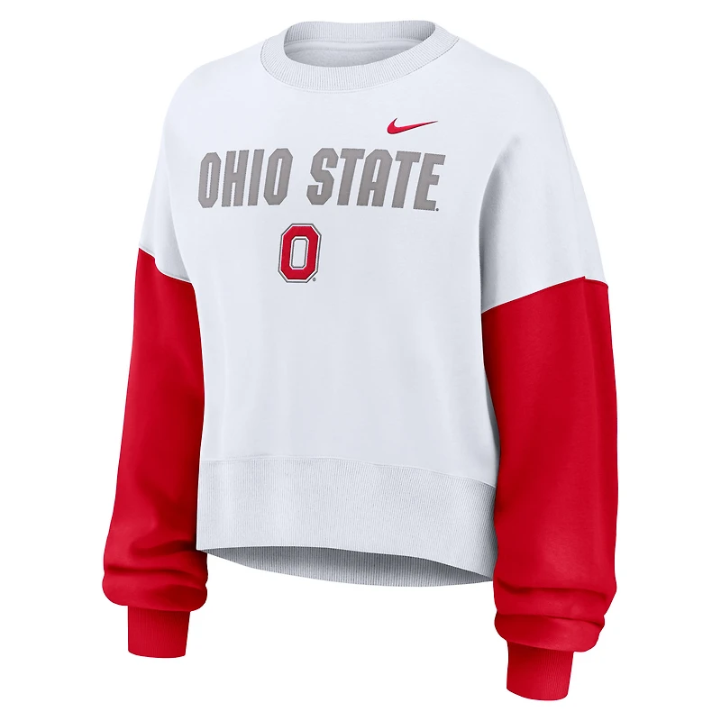Women's Nike White Ohio State Buckeyes Oversized Color-Block Pullover Sweatshirt