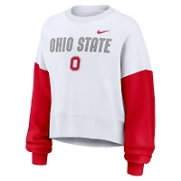 Women's Nike White Ohio State Buckeyes Oversized Color-Block Pullover Sweatshirt