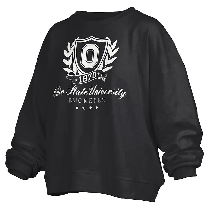 Women's Pressbox Black Ohio State Buckeyes Big Aug Script Janice Oversized Pullover Sweatshirt