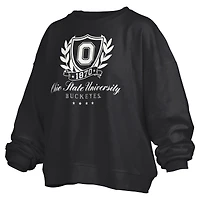 Women's Pressbox Black Ohio State Buckeyes Big Aug Script Janice Oversized Pullover Sweatshirt