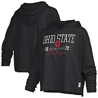 T-shirt à capuche manches longues et taille basse en jersey flammé écarlate des Ohio State Buckeyes de Pressbox pour femmes