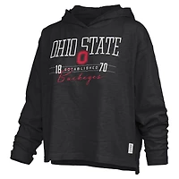 T-shirt à capuche manches longues et taille basse en jersey flammé écarlate des Ohio State Buckeyes de Pressbox pour femmes