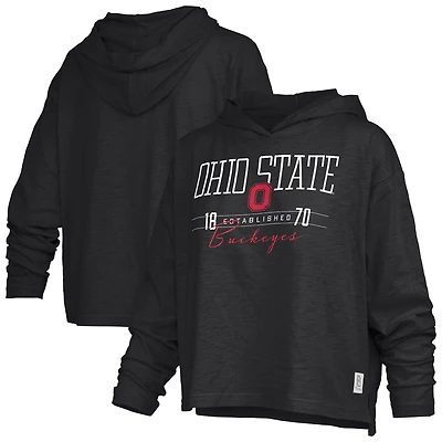 Women's Pressbox  Scarlet Ohio State Buckeyes Castillo Slub Waist Length Long Sleeve Hooded T-Shirt