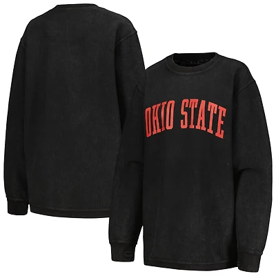 Women's Pressbox Scarlet Ohio State Buckeyes Comfy Corded Vintage Wash Basic Arch Pullover Sweatshirt