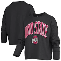 T-shirt à manches longues et coupe carrée pour femme, style Pressbox, noir, Ohio State Buckeyes Motley.