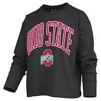 T-shirt à manches longues et coupe carrée pour femme, style Pressbox, noir, Ohio State Buckeyes Motley.