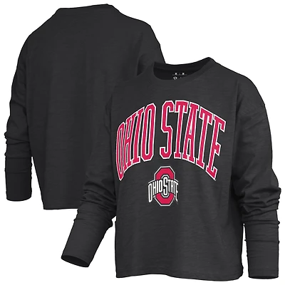 Women's Pressbox Ohio State Buckeyes Motley Boxy Waist-Length Long Sleeve T-Shirt