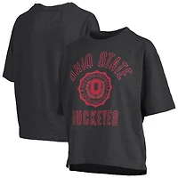 Women's Pressbox Black Ohio State Buckeyes Motley Crew Bishop Waist Length Oversized Slub T-Shirt