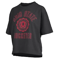 Women's Pressbox Black Ohio State Buckeyes Motley Crew Bishop Waist Length Oversized Slub T-Shirt