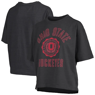 Women's Pressbox Black Ohio State Buckeyes Motley Crew Bishop Waist Length Oversized Slub T-Shirt