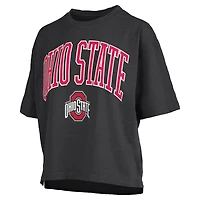 Women's Pressbox Black Ohio State Buckeyes Nelson Arch Over Logo Waist Length Oversized Slub T-Shirt