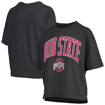 Women's Pressbox Black Ohio State Buckeyes Nelson Arch Over Logo Waist Length Oversized Slub T-Shirt