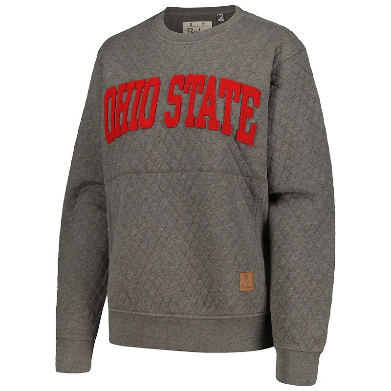 Women's Pressbox  Heather Charcoal Ohio State Buckeyes Moose Quilted Pullover Sweatshirt