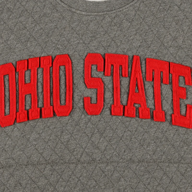 Women's Pressbox  Heather Charcoal Ohio State Buckeyes Moose Quilted Pullover Sweatshirt
