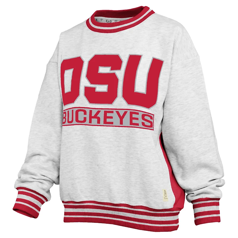 Women's Pressbox Heather Gray/Scarlet Ohio State Buckeyes Endzone Crewneck Sweatshirt