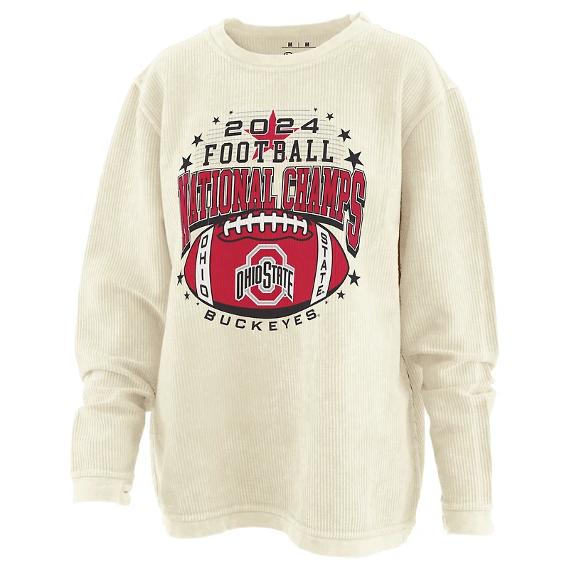 Haut à manches longues surdimensionné en velours côtelé pour femme Pressbox Natural Ohio State Buckeyes College Football Playoff 2024 National Champions Desire