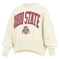 Women's Pressbox Natural Ohio State Buckeyes Oversized Waist-Length Crewneck Sweatshirt