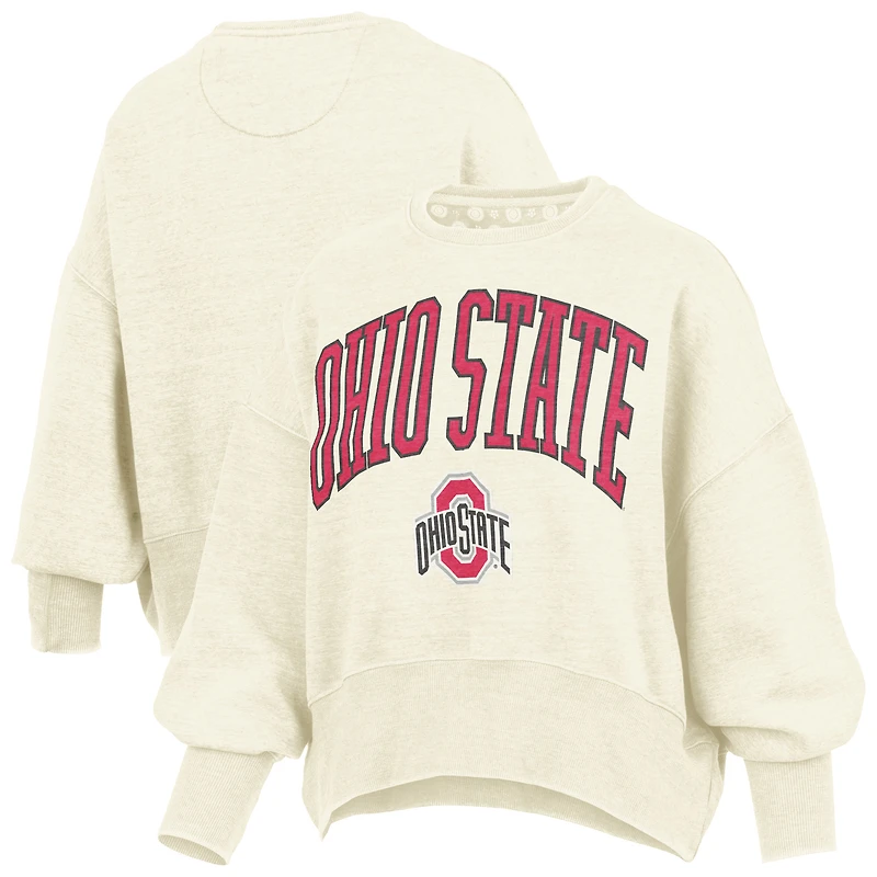 Women's Pressbox Natural Ohio State Buckeyes Oversized Waist-Length Crewneck Sweatshirt