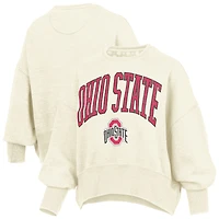 Women's Pressbox Natural Ohio State Buckeyes Oversized Waist-Length Crewneck Sweatshirt