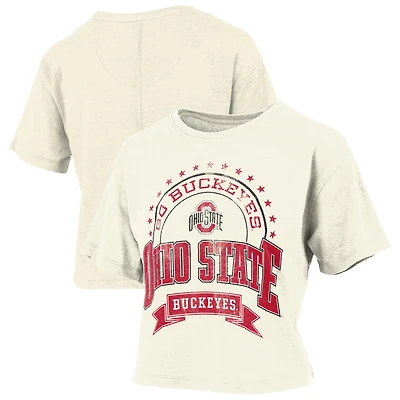 Women's Pressbox Natural Ohio State Buckeyes Vintage Wash Waist-Length Slub T-Shirt