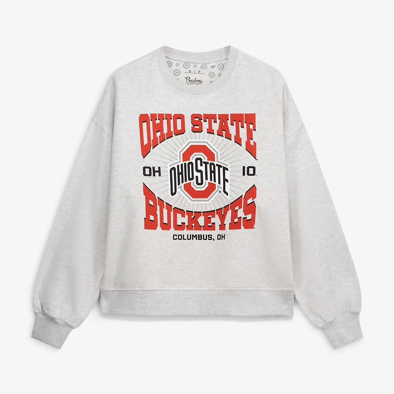 Sweat-shirt surdimensionné Janise Melange pour femme, longueur à la taille, motif Ohio State Buckeyes, imprimé avoine Pressbox